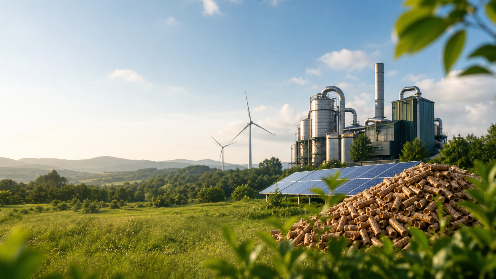 Renewable energy landscape with clean industrial infrastructure